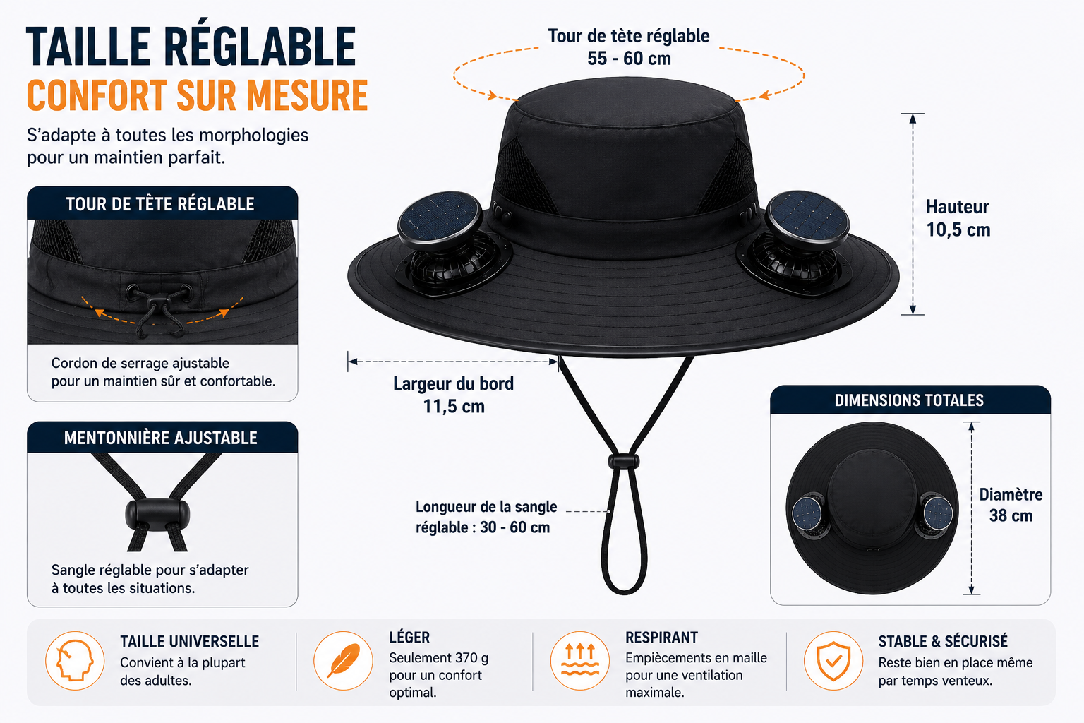 Chapeau Ventilé Solaire Fraîcheur Anti-UV pour le Plein Air
